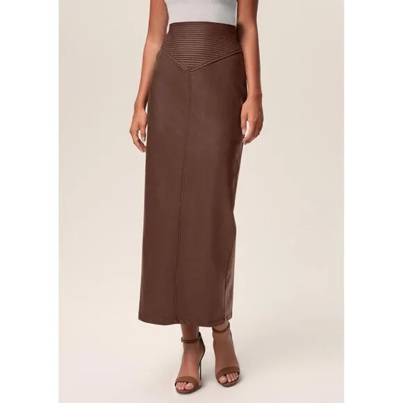 Versatile High Waisted Faux Leather Skirt with Back Slit - Women's Fashion 2025